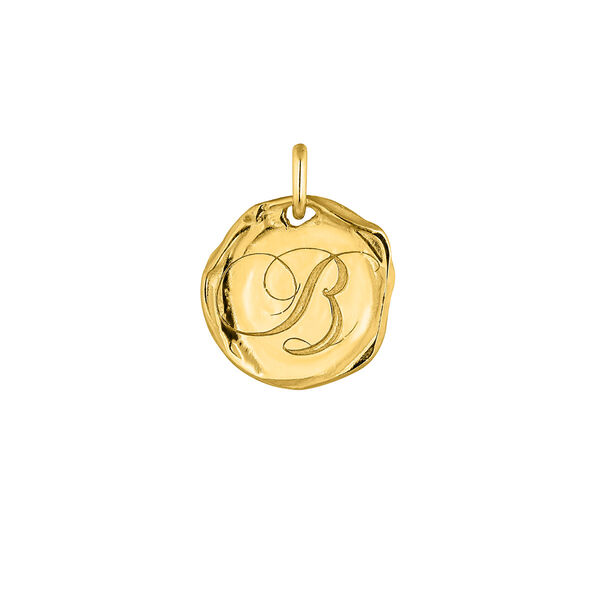 Charm medalla inicial B artesanal plata recubierta oro, J04641-02-B,hi-res