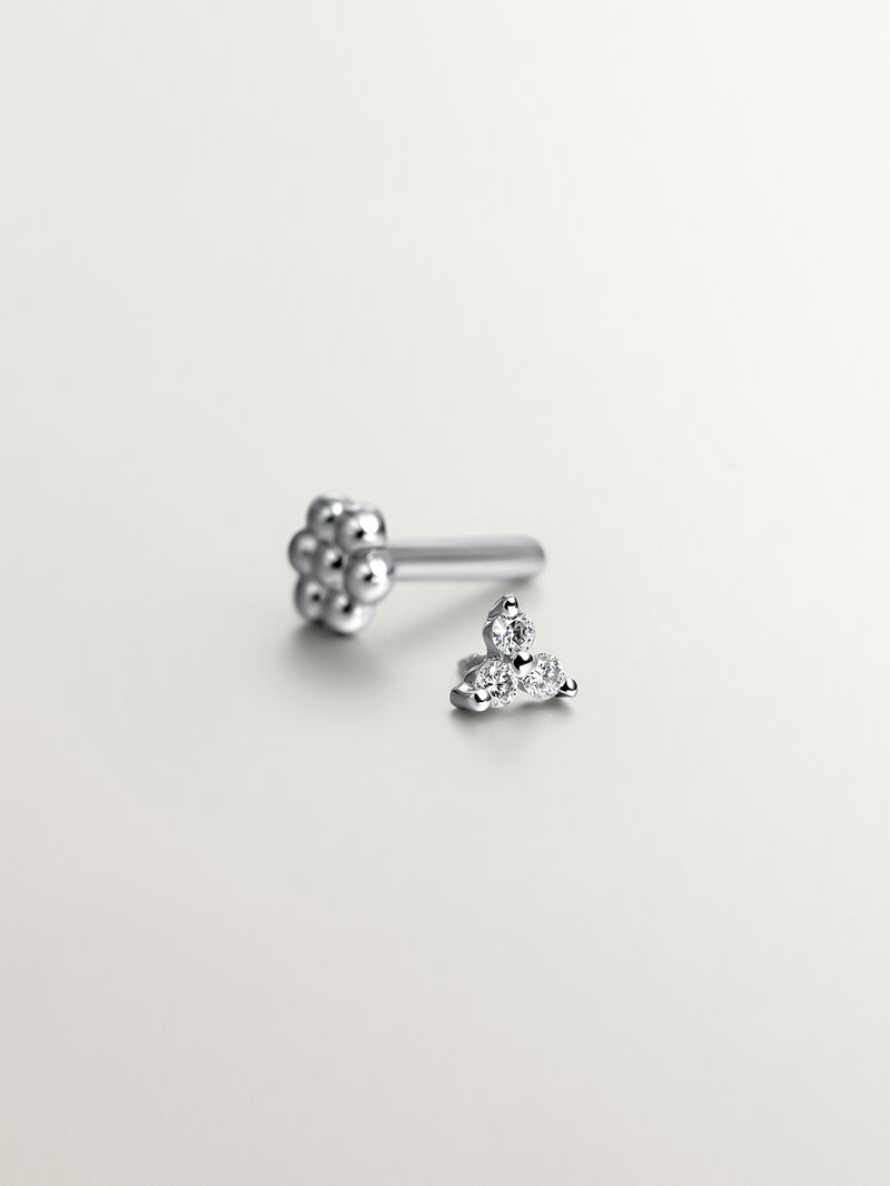 18k white gold piercing with diamond clover image number 2
