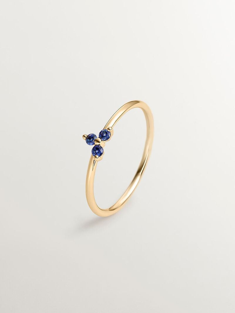 9K Yellow Gold Ring with Blue Sapphires image number 0