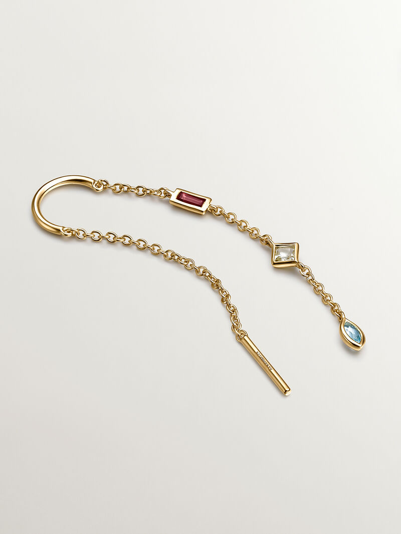 Individual earring made of 925 silver, bathed in 18K yellow gold with rhodolite, quartz and topaz. image number 2
