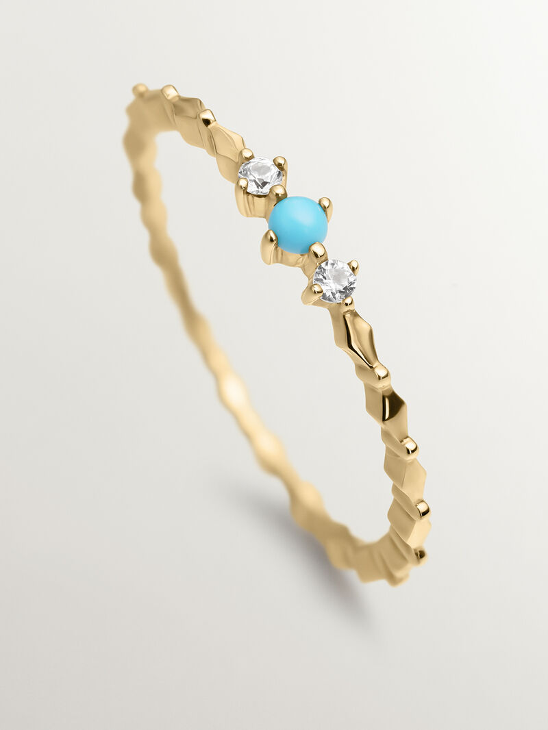 9K Yellow Gold Ring with Turquoise and White Sapphires image number 2
