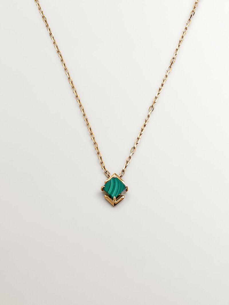 9K yellow gold pendant with green malachite image number 0