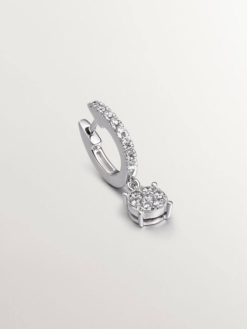 Individual 18K white gold earring with diamond pavé and hanging diamond. image number 2