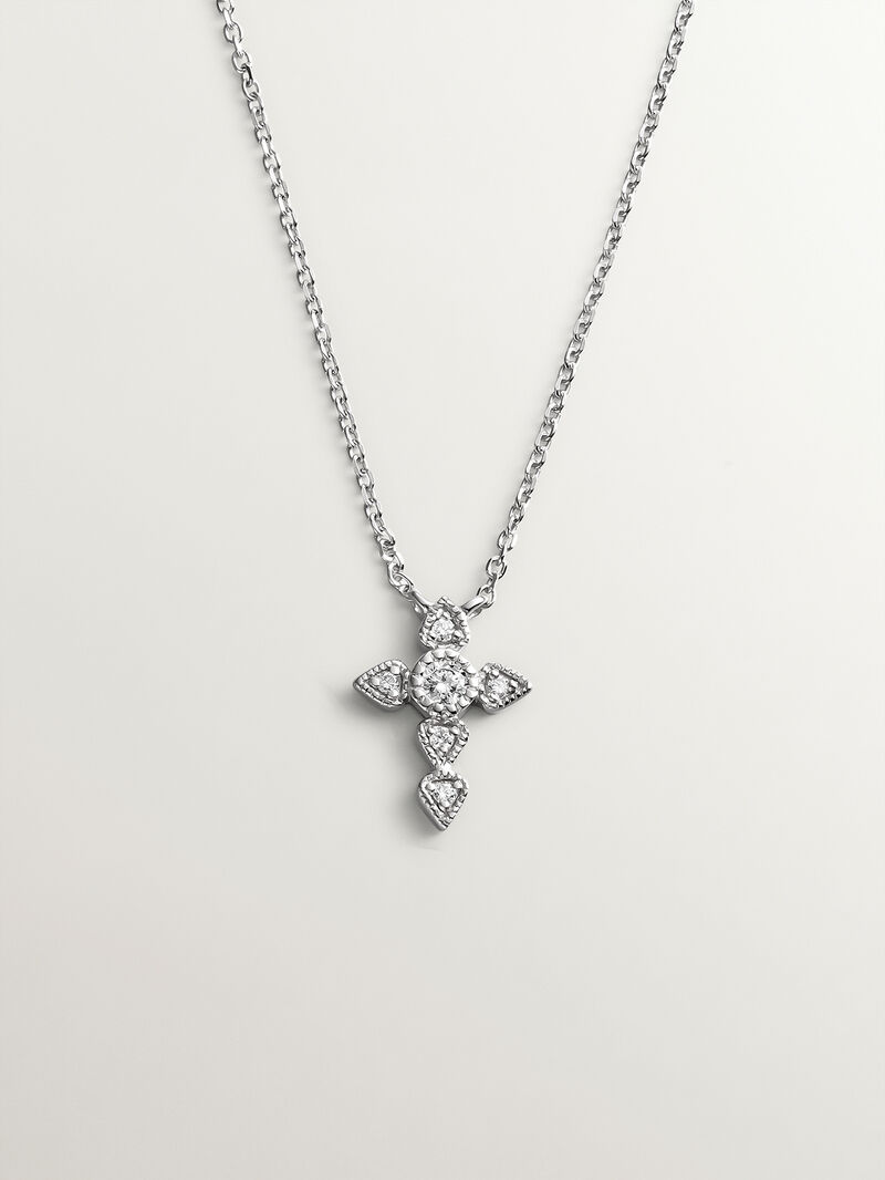 9K white gold pendant with diamond cross. image number 0