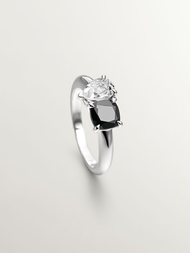 925 silver ring with black spinel and white quartz image number 4