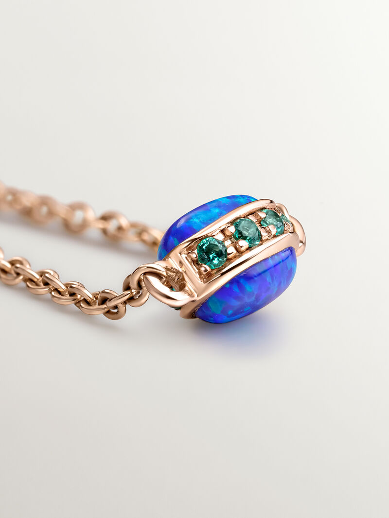 18K rose gold pendant with lab-grown blue opal and emeralds. image number 4