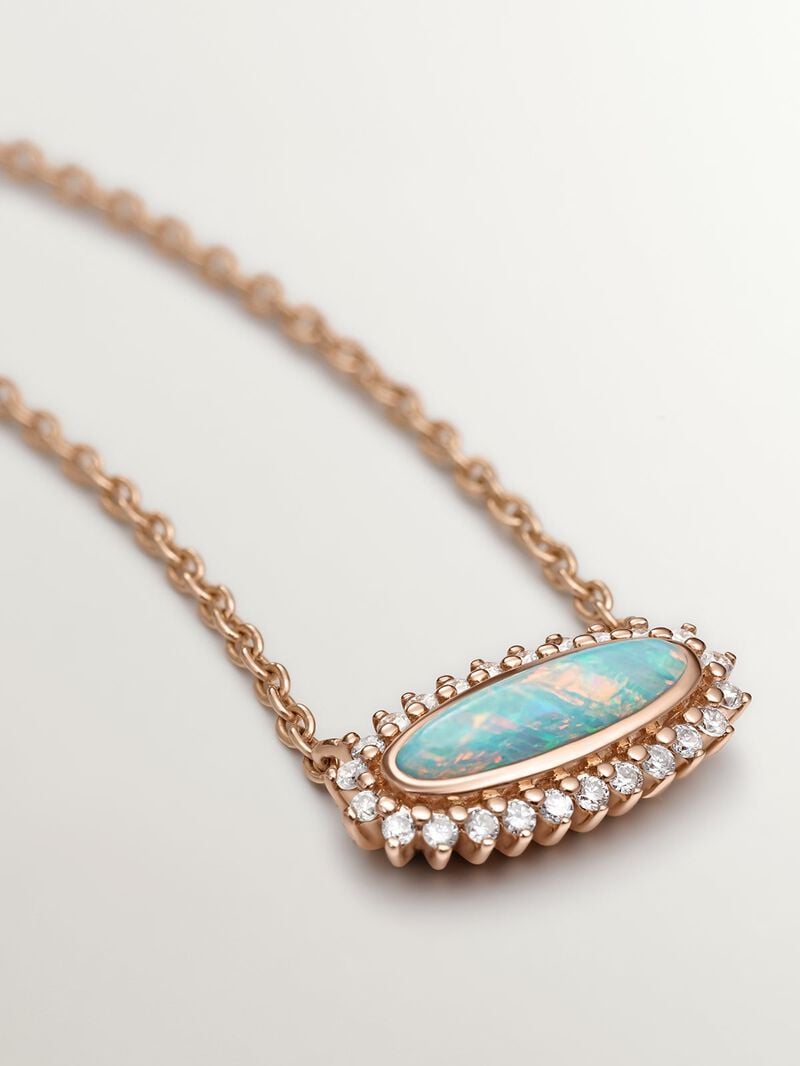 18K Rose Gold Necklace with White Opal and Diamonds image number 3