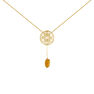 Gold plated amber pendant wicker necklace, J04421-02-AMB