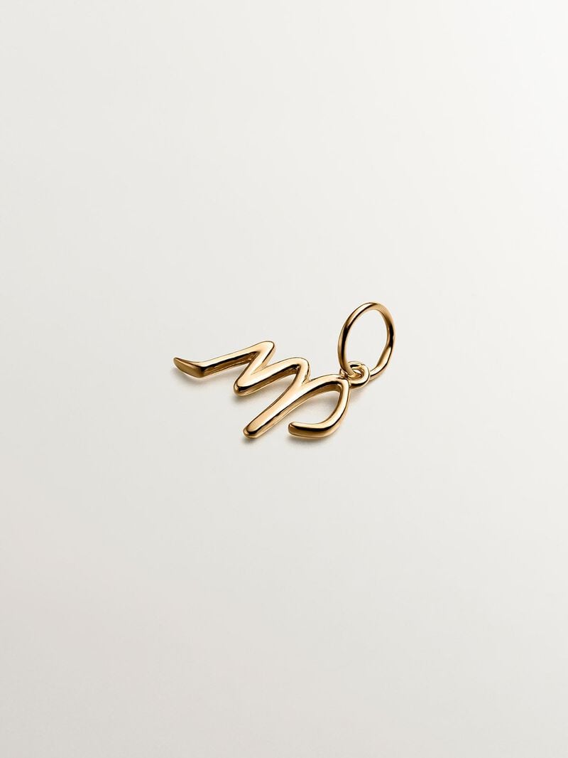 925 Silver charm dipped in 18K yellow gold with initial M. image number 2