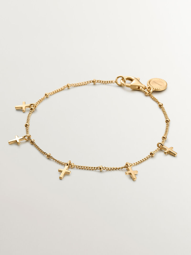 Pulsera de plata 925 bañada en oro amarillo de 18K con cruces image number 0