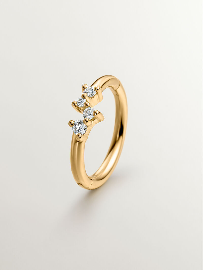 Individual small 9K yellow gold hoop earring with diamonds image number 4