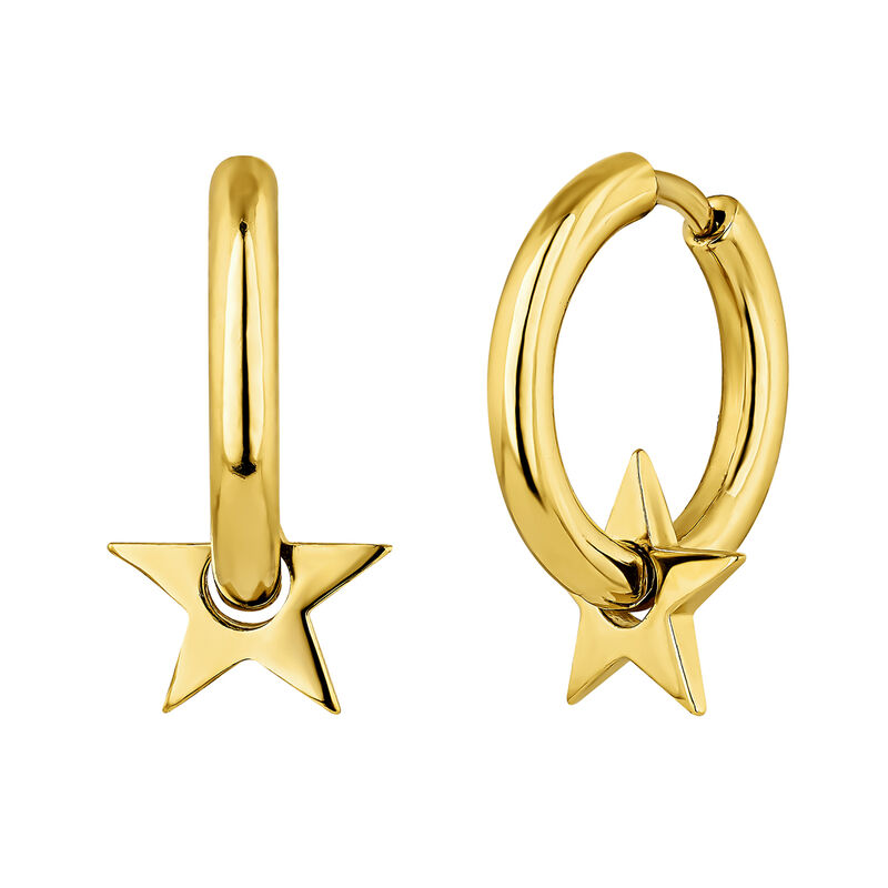 Gold plated drilled star hoop earrings, J04941-02, hi-res