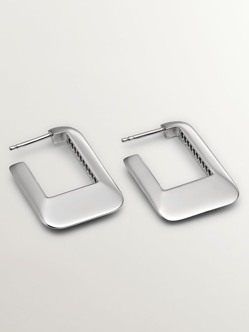 925 Silver Square Hoop Earrings image number 4