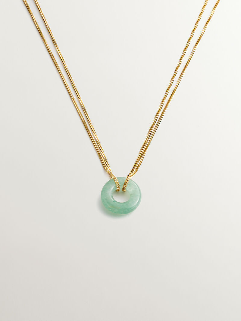 Yellow 18K gold-plated 925 silver pendant with green aventurine image number 0