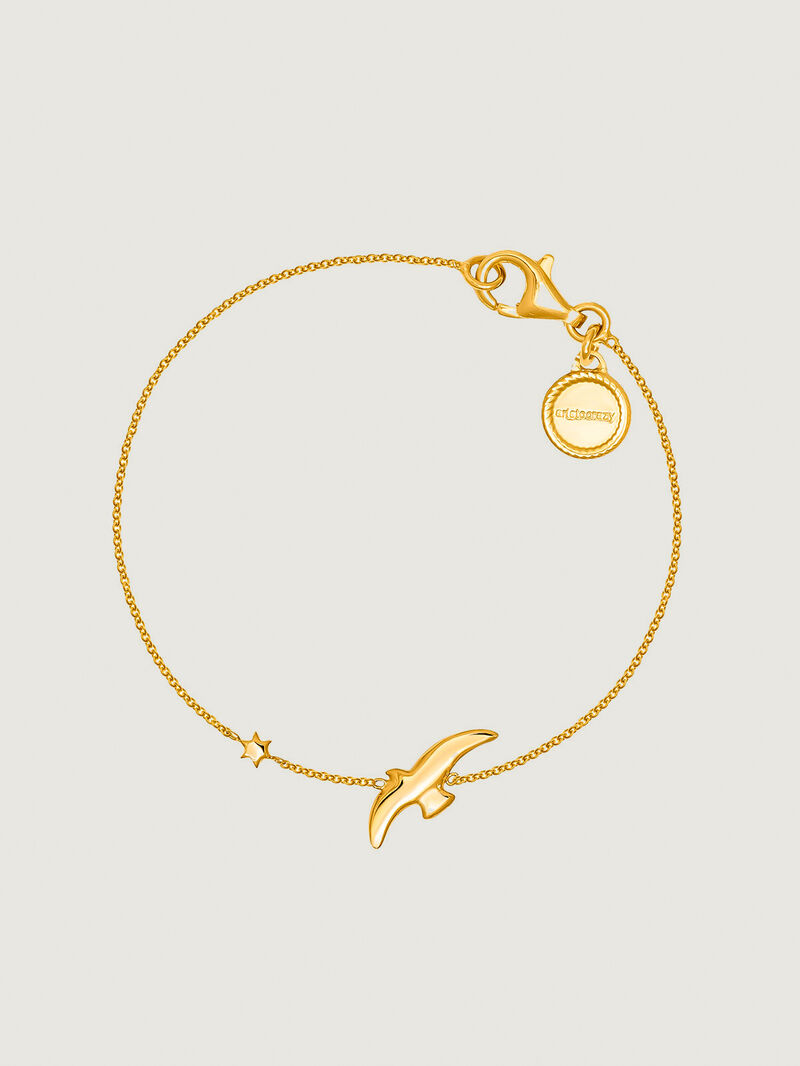 Pulsera de plata 925 bañada en oro amarillo de 18K con pájaro image number 0