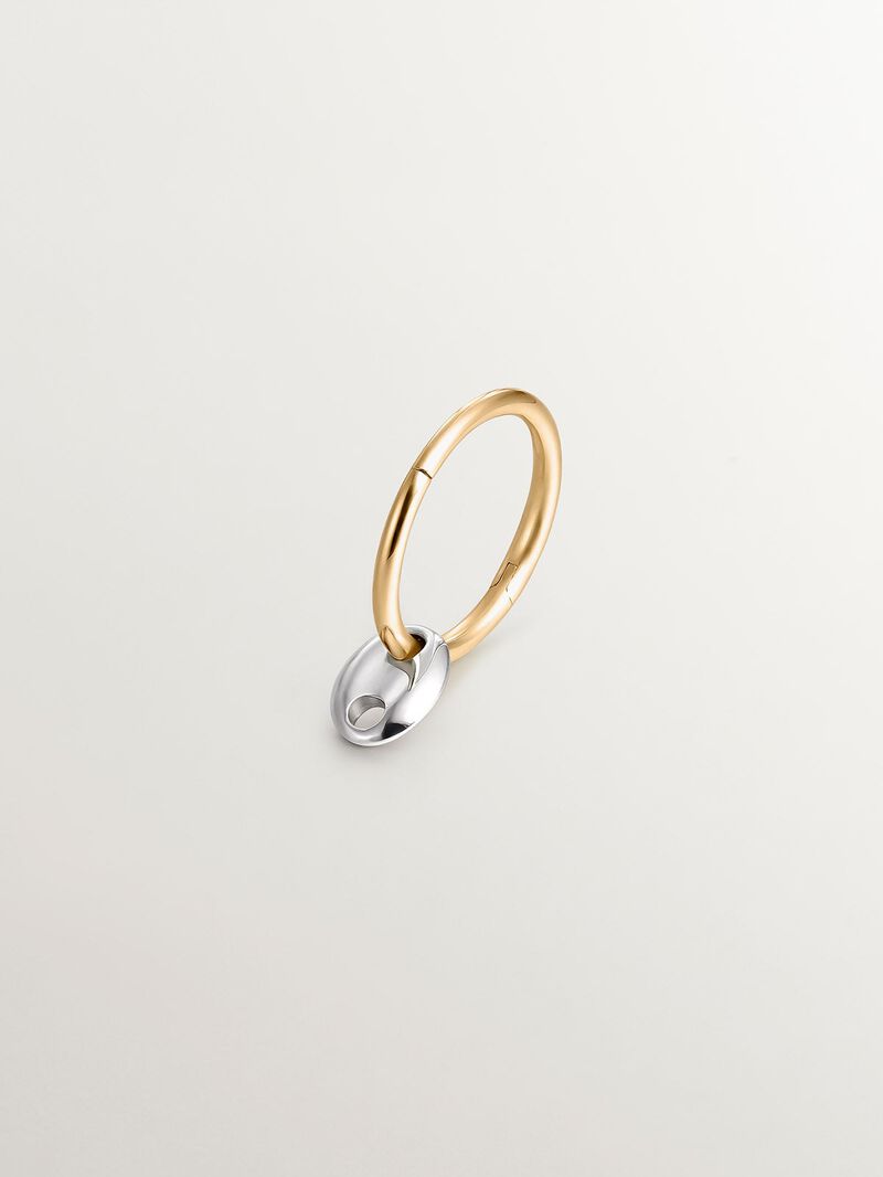 9K white and yellow gold single hoop earring with skull image number 0