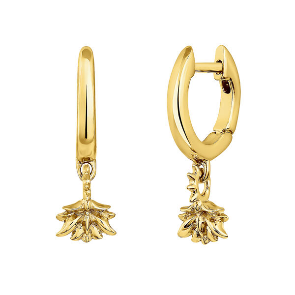 Gold plated lotus flower hoop pendant earrings, J04597-02,hi-res