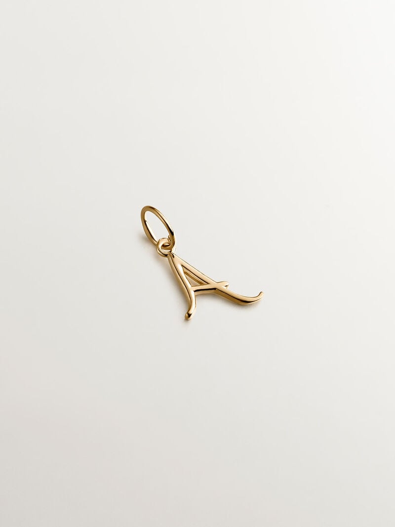 18K Yellow Gold Plated 925 Silver Charm with initial A. image number 0