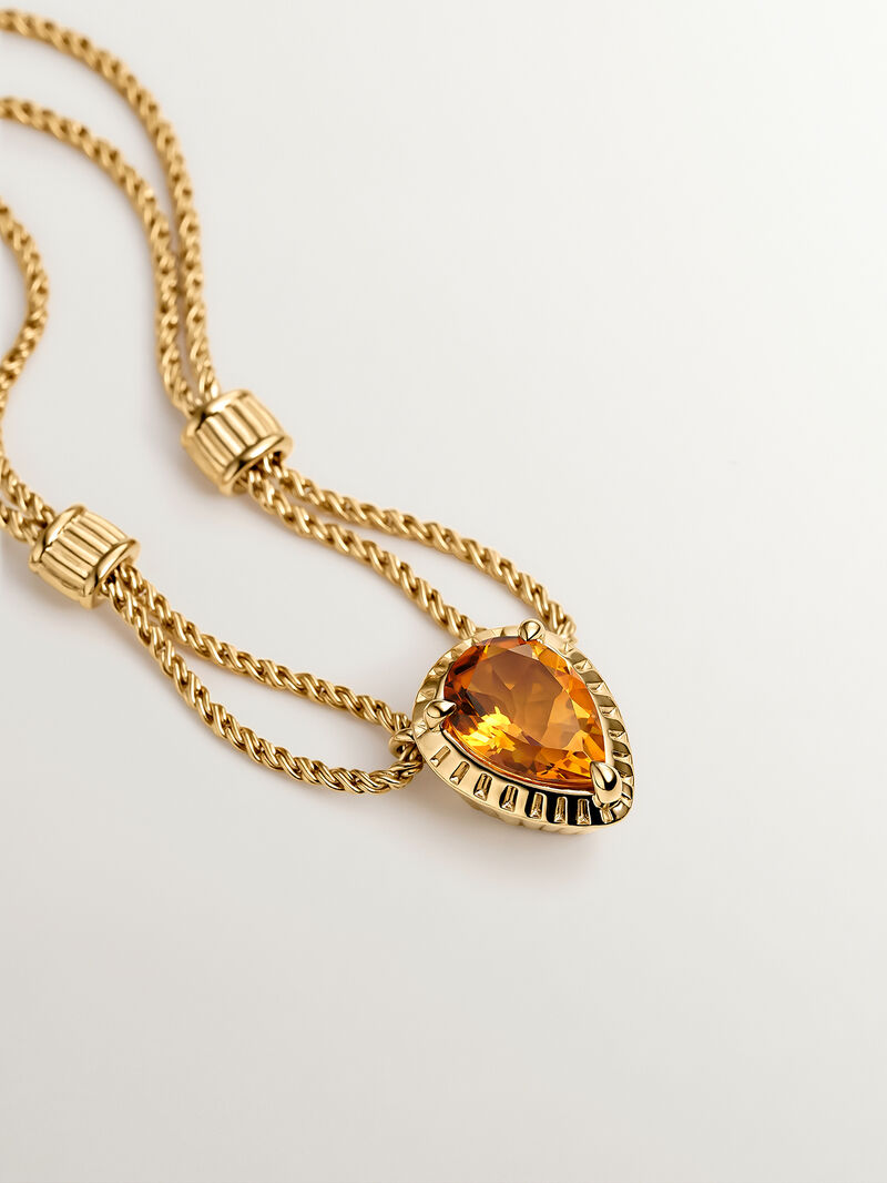 925 Silver pendant bathed in 18K yellow gold with yellow quartz image number 2