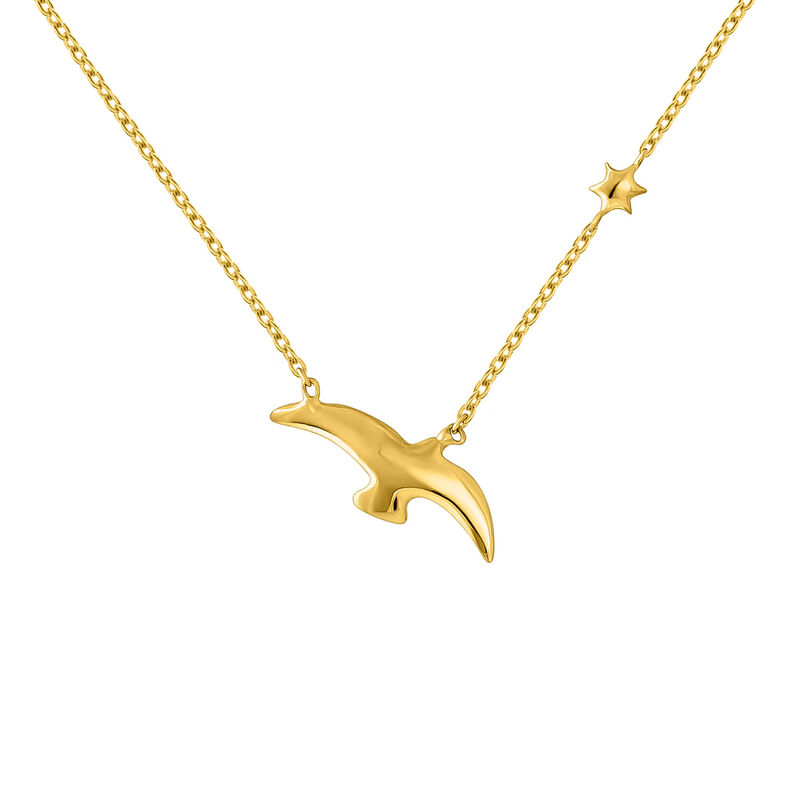 Gold plated bird and star motif necklace , J04604-02, mainproduct