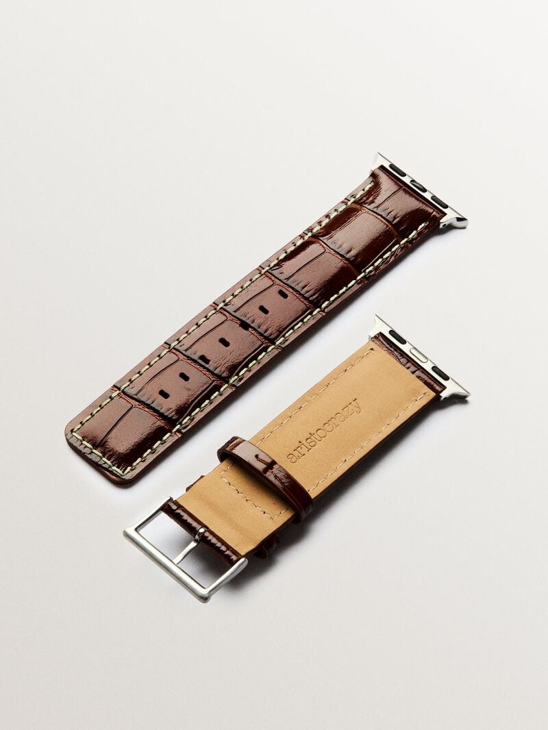 Brown crocodile-finish leather band for Apple Watch image number 6