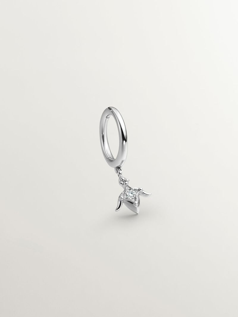 Individual small hoop earring in 9K white gold with diamond and lotus flower. image number 0