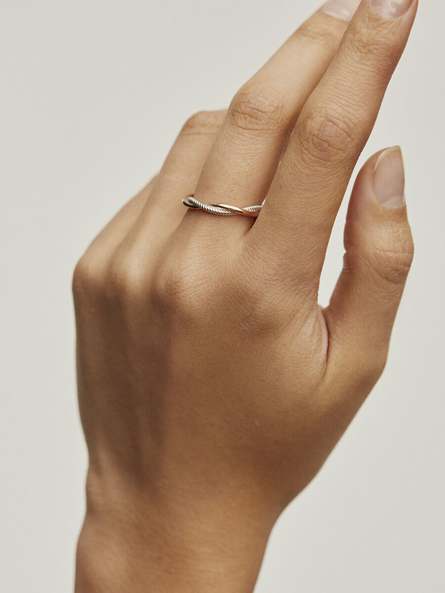 Anillo doble trenzado plata bicolor , J02074-05, hi-res