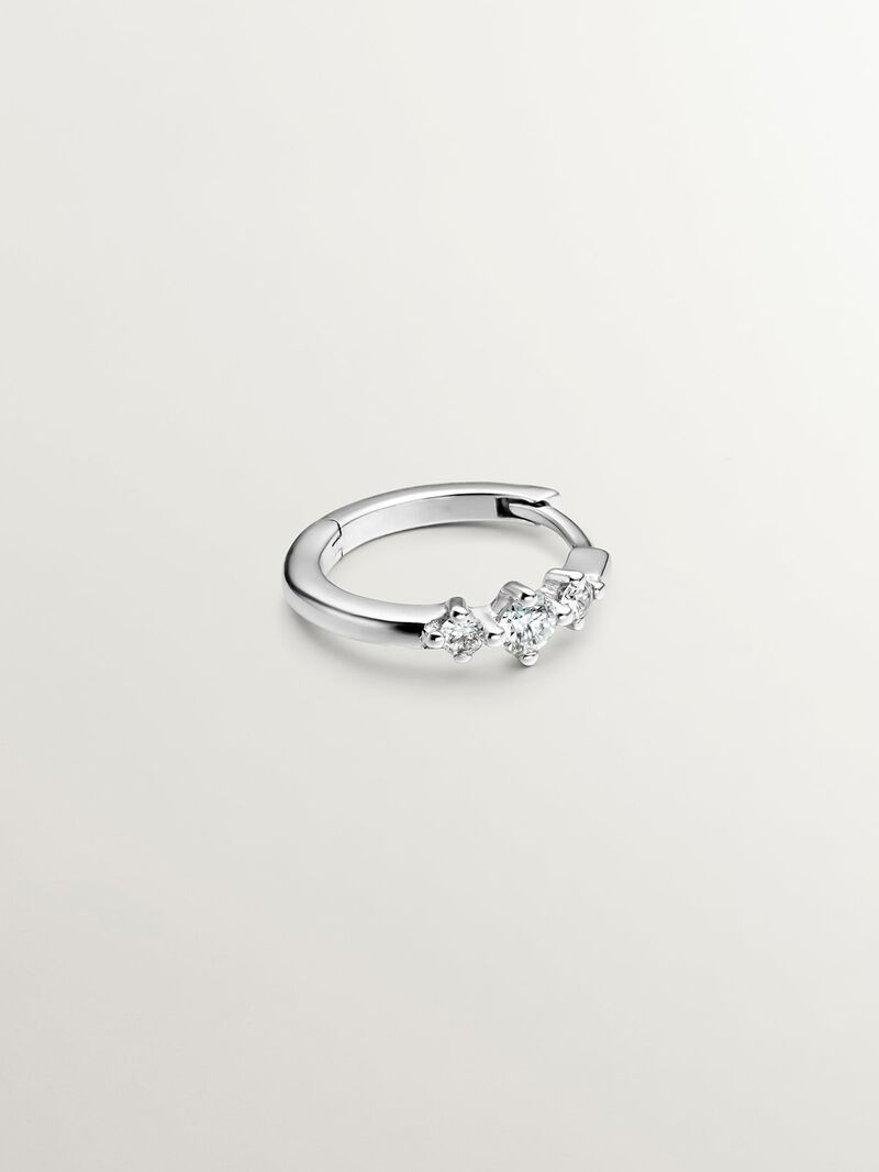 Small individual 18K white gold hoop earring with triple diamond. image number 4