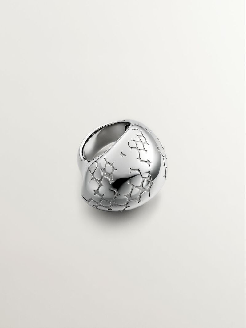 925 silver domed ring with snake texture image number 0