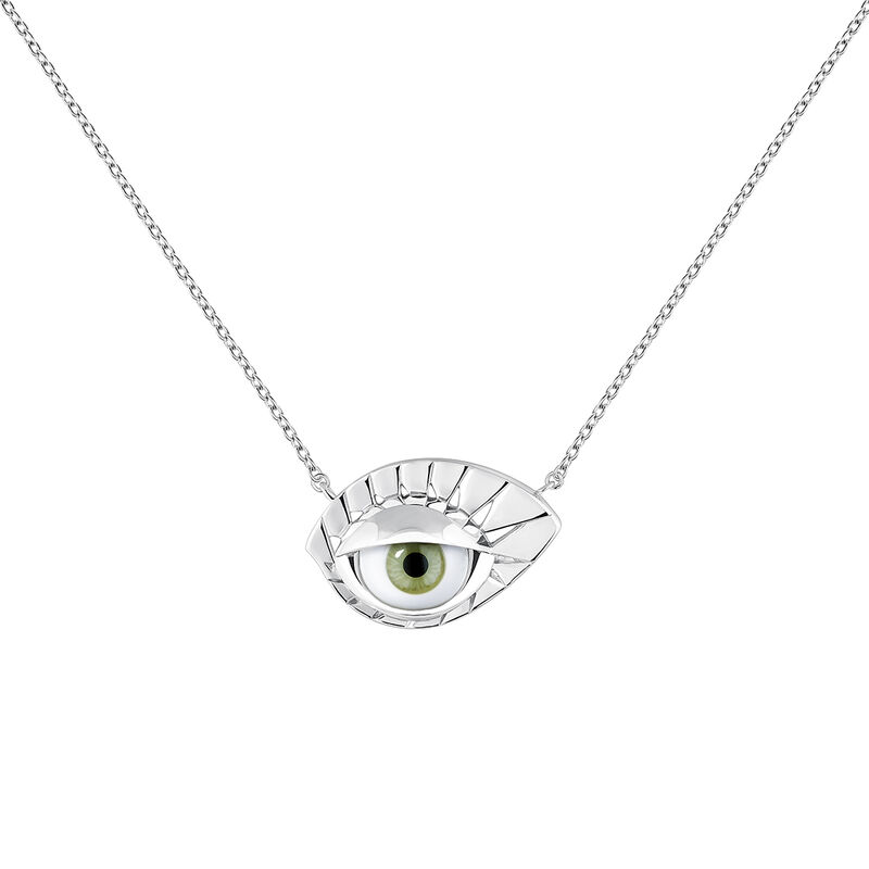 Silver green eye necklace , J04400-01-GE, hi-res