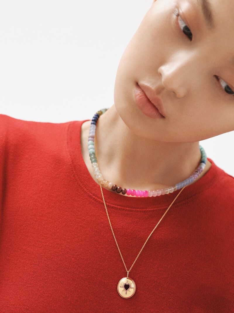 925 Silver necklace bathed in 18K yellow gold with multicolor stone beads. image number 5