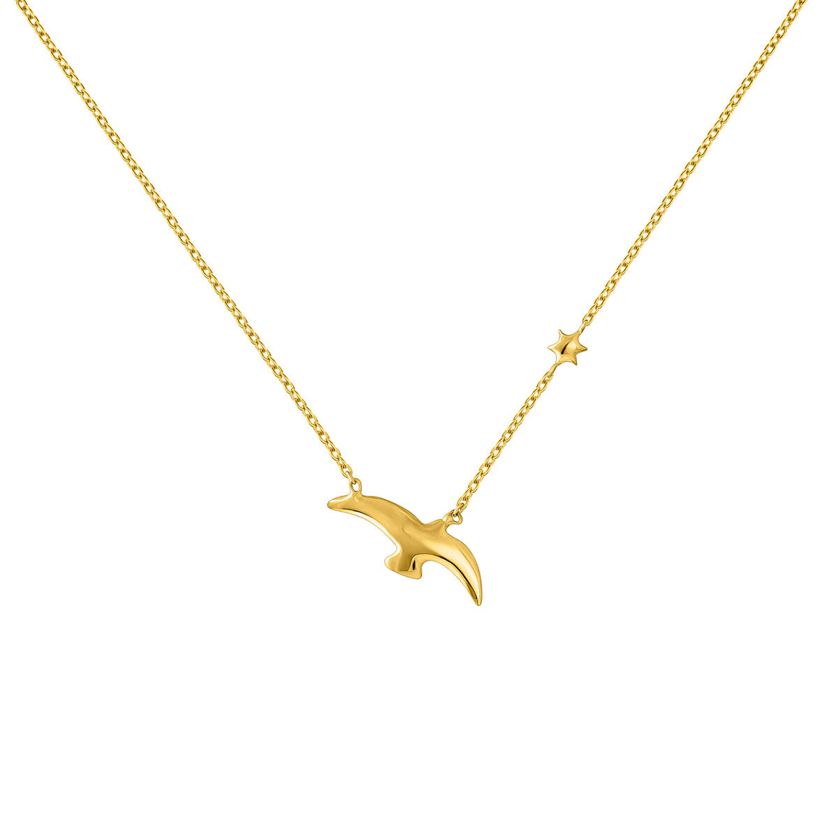 Gold plated bird and star motif necklace , J04604-02, hi-res