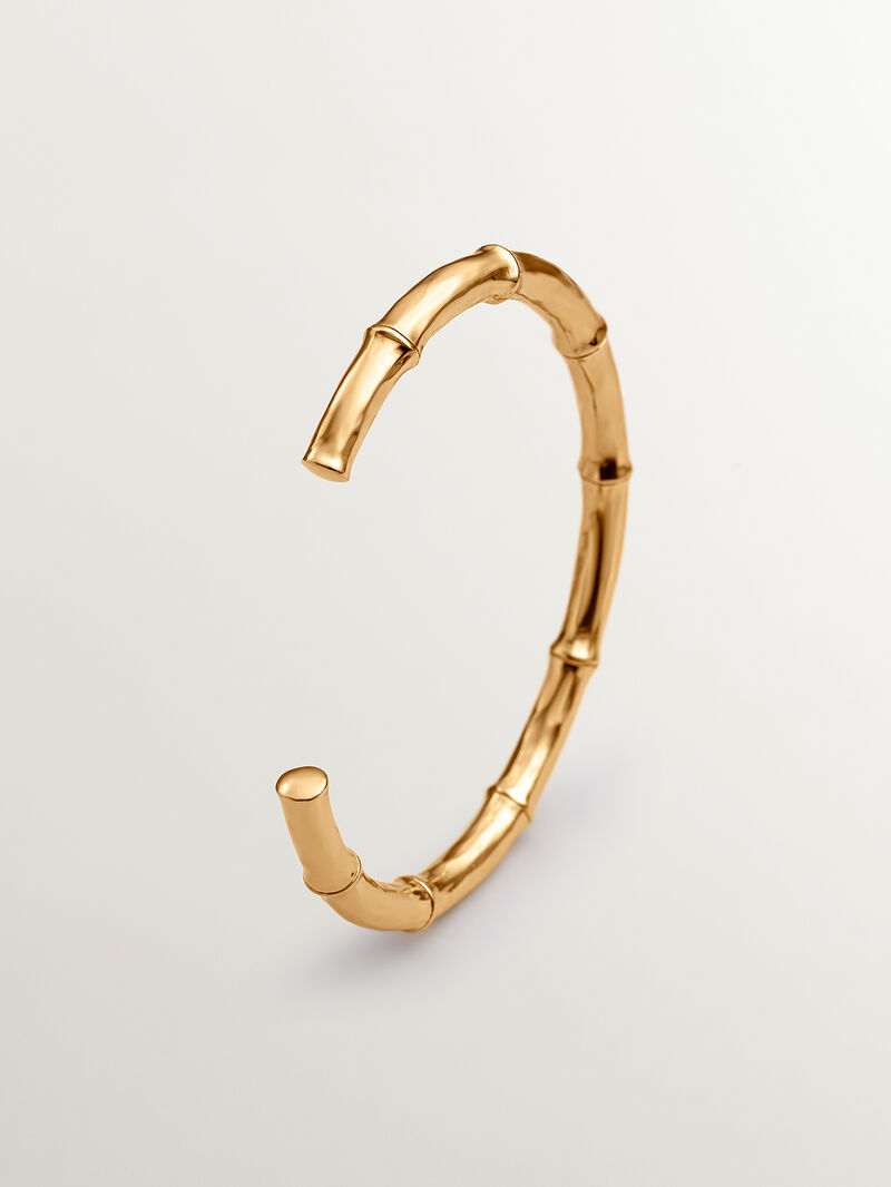 Bangle bracelet made of 925 silver, plated in 18K yellow gold with a bamboo texture. image number 0