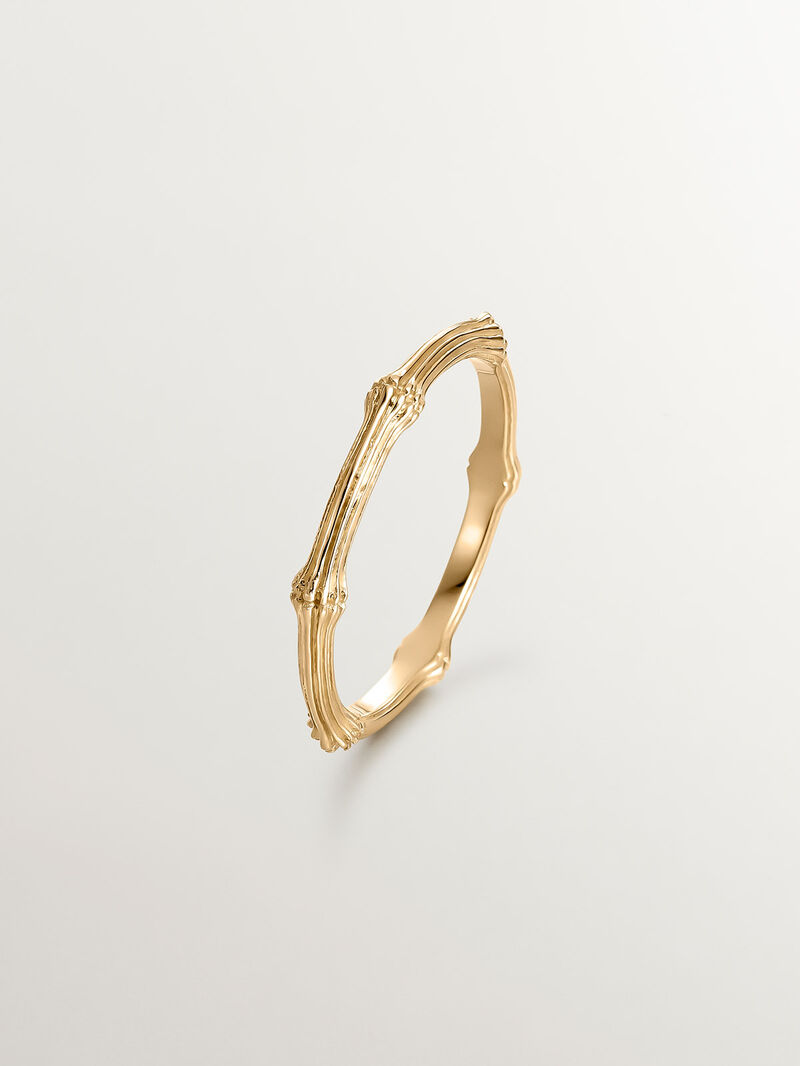 9K Yellow Gold Ring with Bamboo Texture image number 0