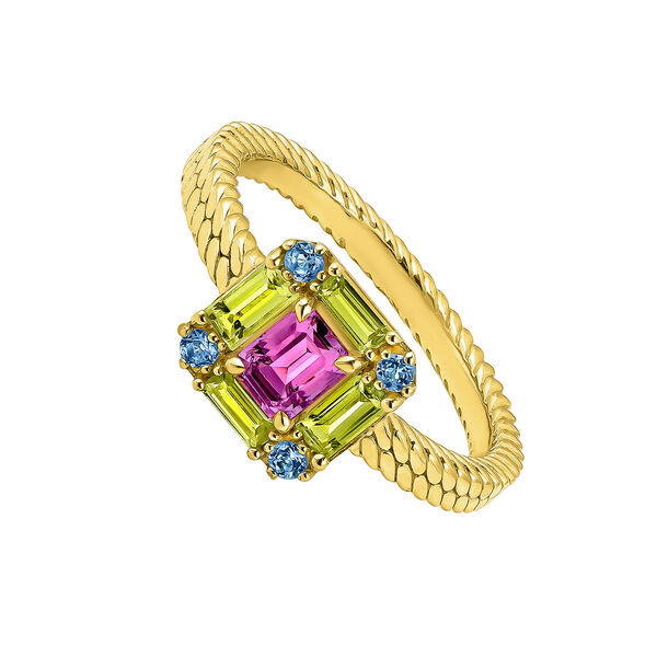 Gold-plated silver ring with gemstone motif, J04920-02-RO-PE-LB,hi-res