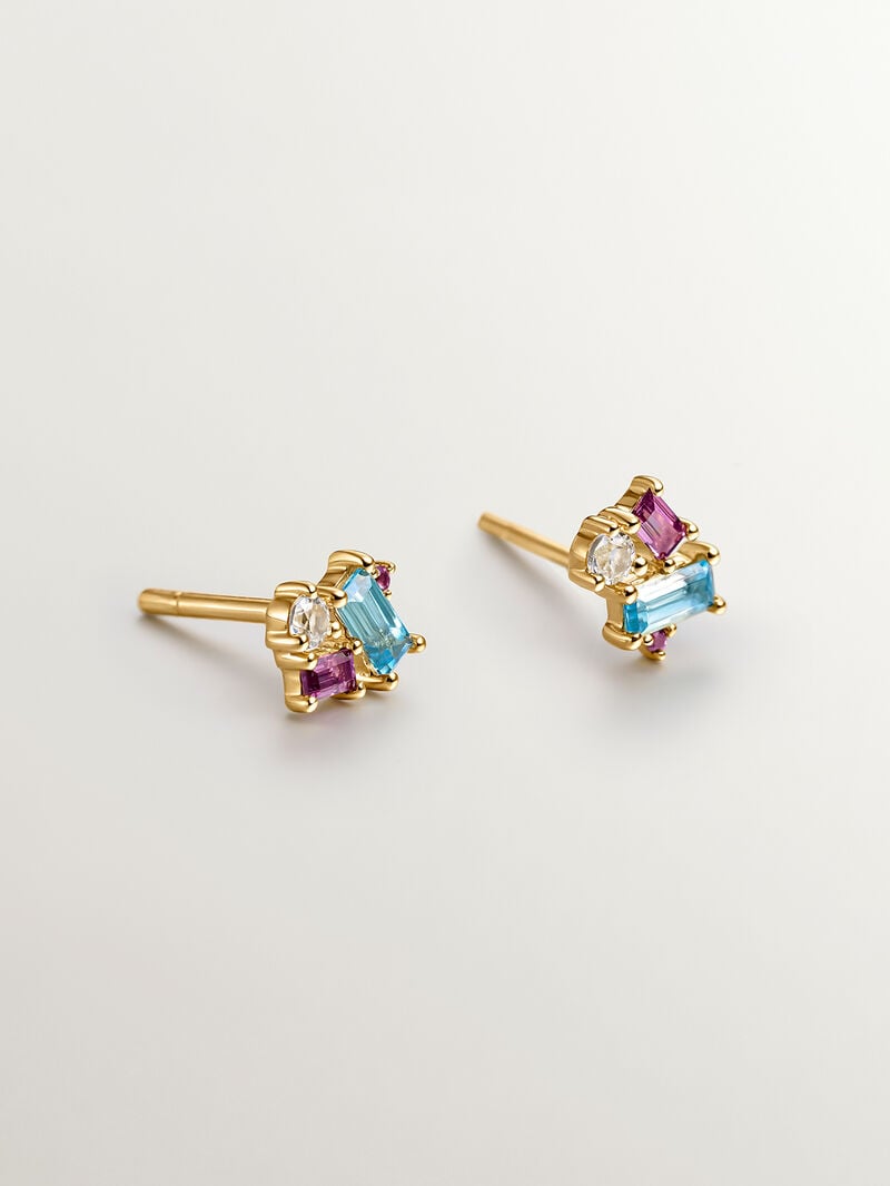 18K yellow gold plated 925 silver earrings with blue topazes image number 2