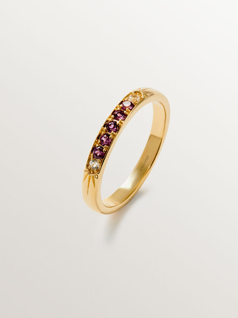 18K yellow gold plated 925 silver ring with purple rhodolites and white topazes image number 0