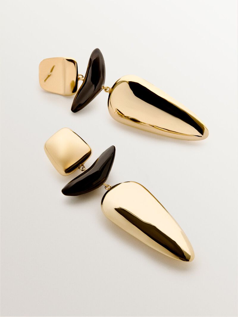 18K yellow gold plated 925 silver earrings with ebony image number 2