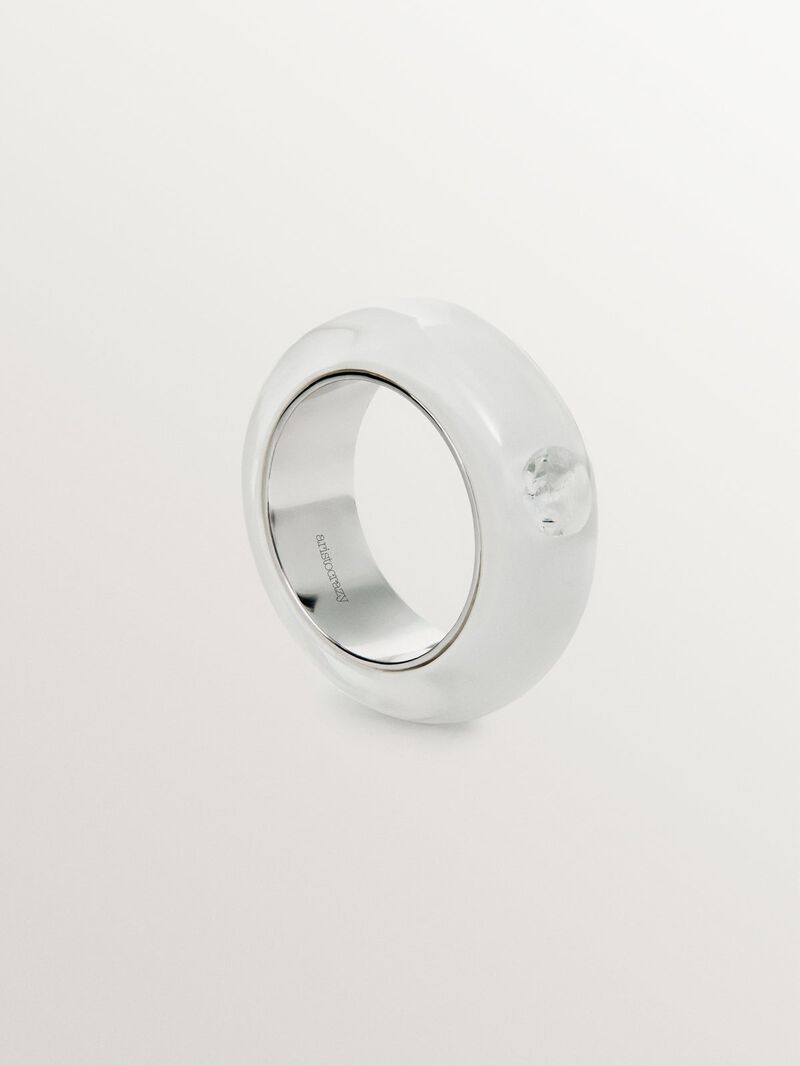 925 silver ring with white enamel and zircon suspended in resin image number 0