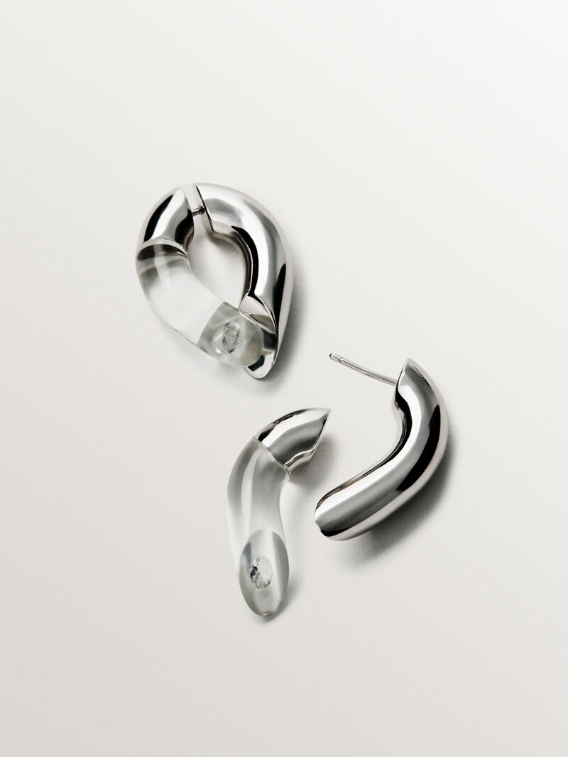 925 silver hoop earrings with zircons suspended in resin image number 2