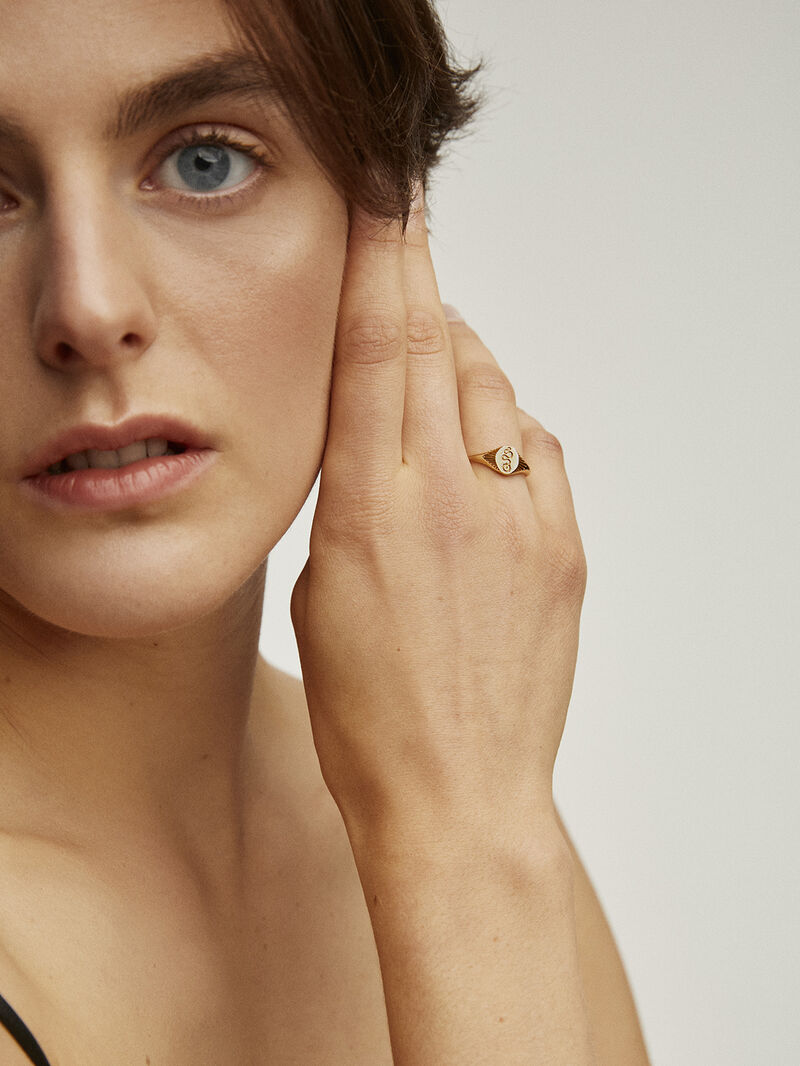 925 Silver seal ring dipped in 18K Yellow Gold with Snake image number 1