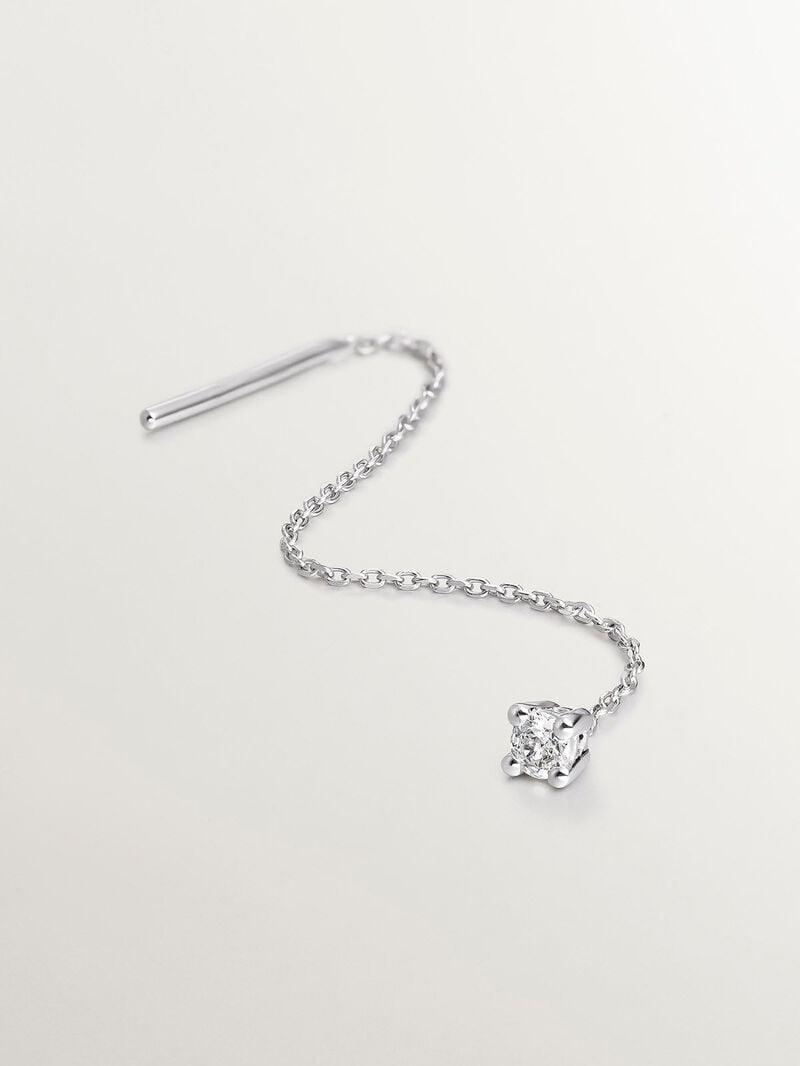 Individual long 18K white gold earring with chain and diamond. image number 2