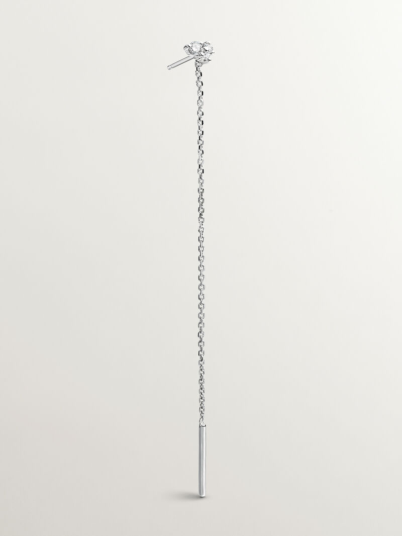 Single 9K white gold earring with chain and diamonds. image number 0