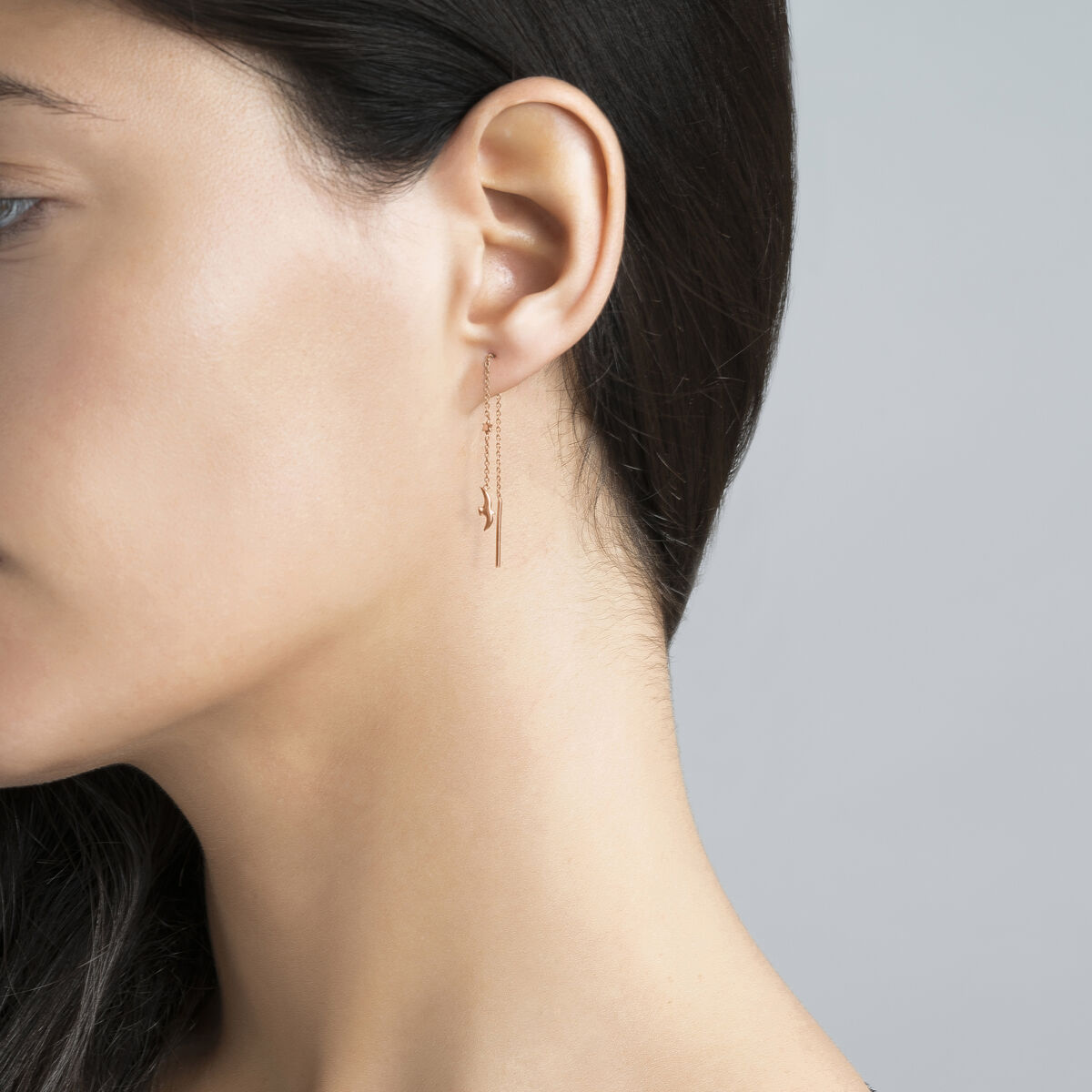 Boucles d'oreilles argent plaqué or rose motif colombe et étoile , J04609-03, hi-res
