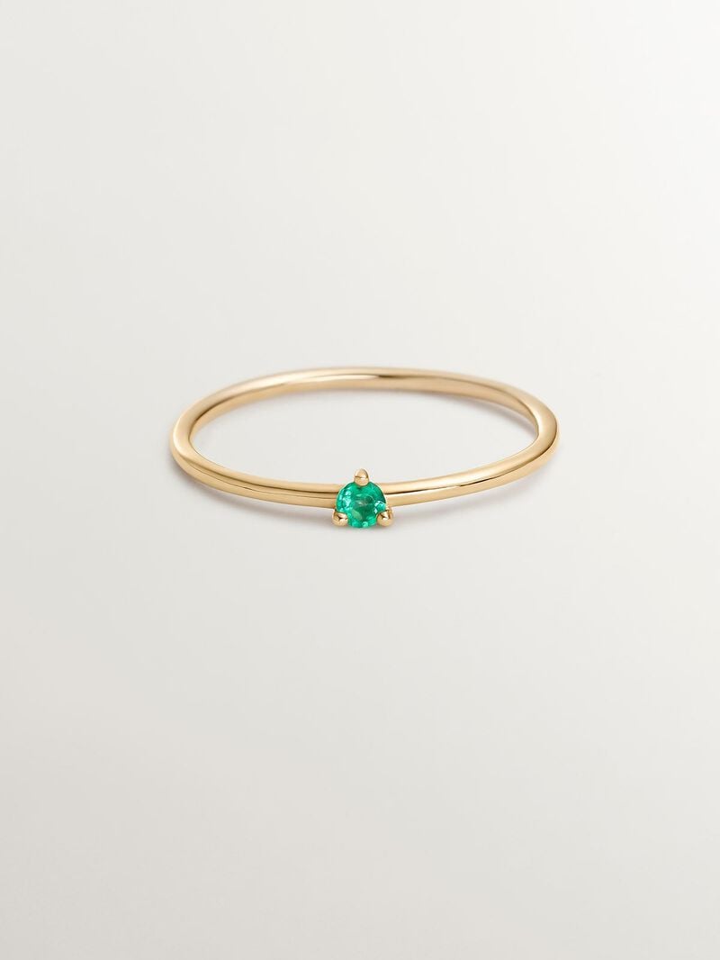 9K Yellow Gold Solitaire Ring with Emerald image number 2
