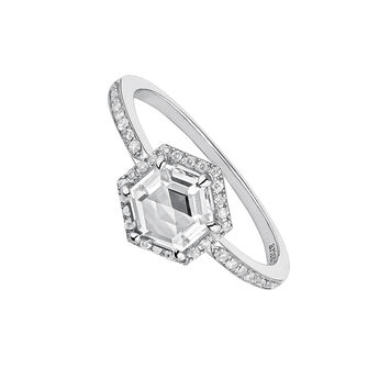 Hexagonal topaz gray diamond silver ring , J04802-01-WT-GD,hi-res