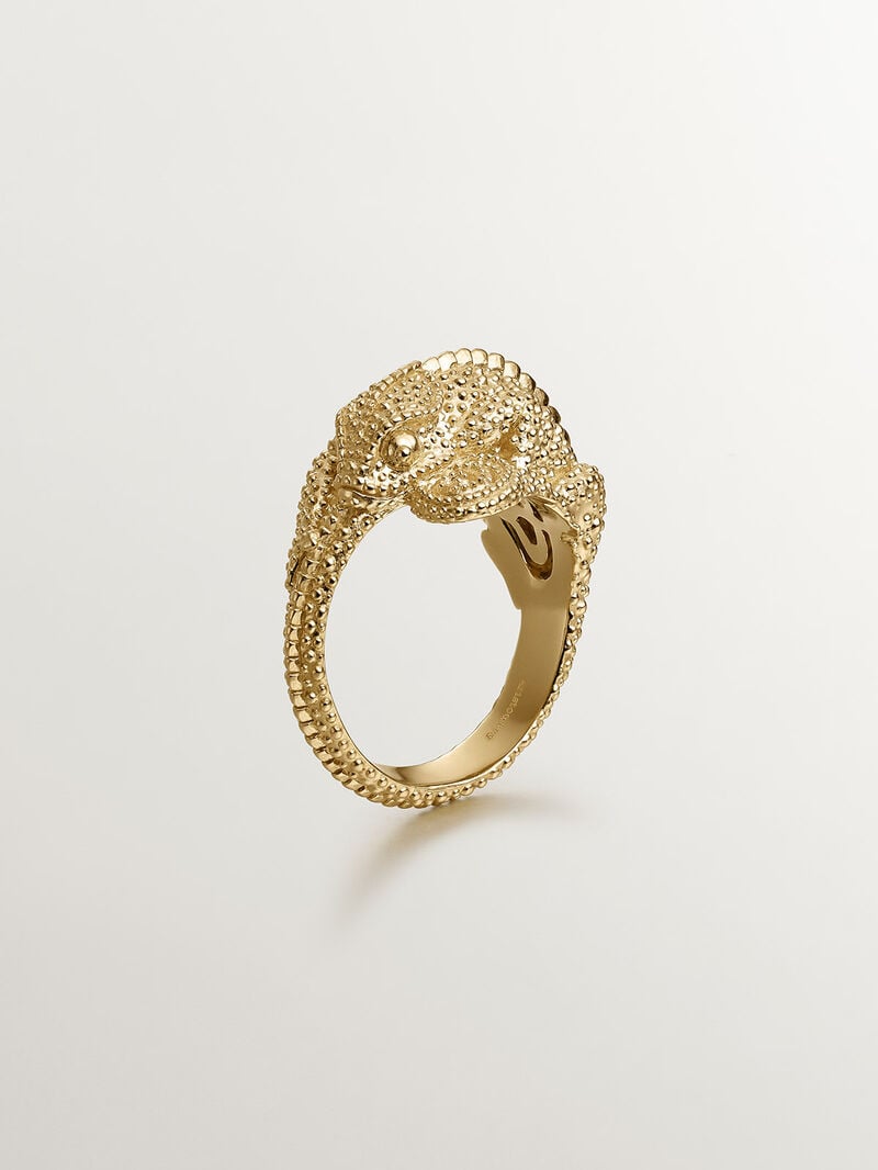 925 silver ring bathed in 18k yellow gold with small chameleon image number 0