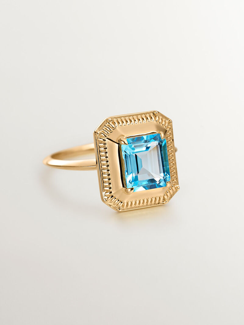 931 Silver ring bathed in 18K yellow gold with Swiss blue topaz image number 2