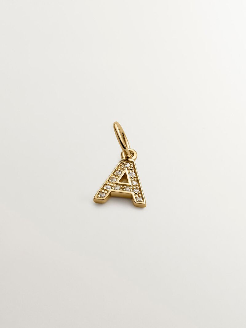 925 Silver Charm bathed in 18K yellow gold and white topaz with initial A image number 0