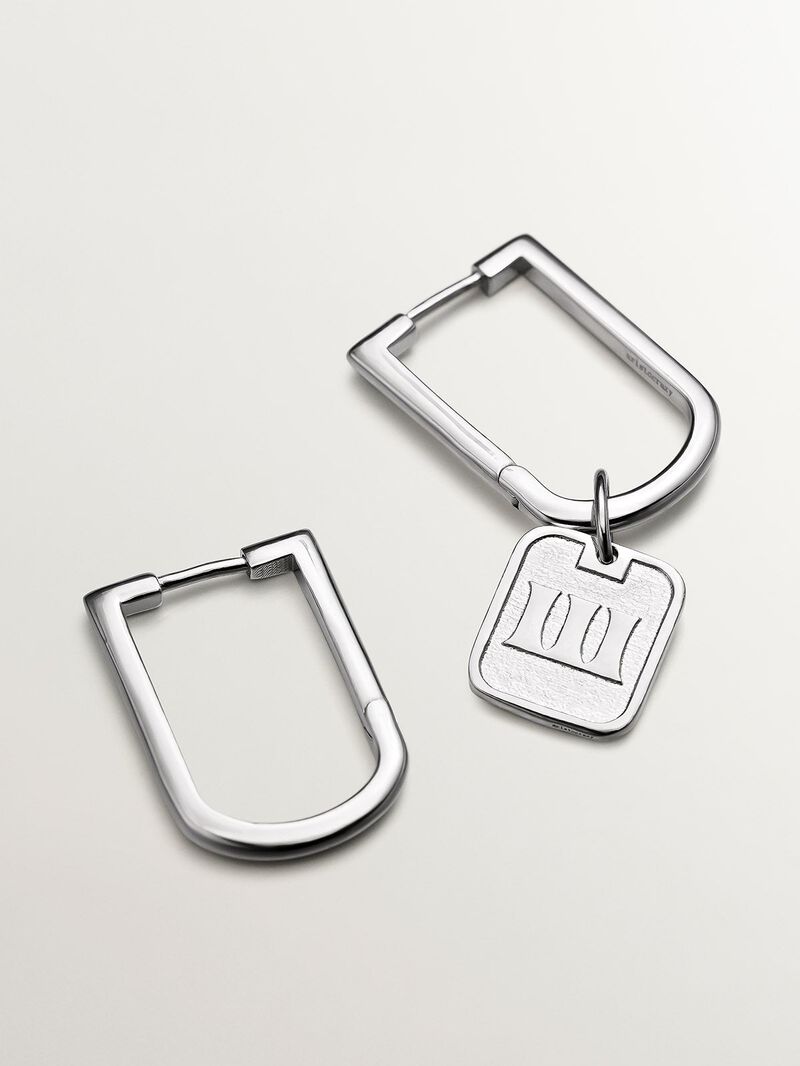 925 silver semi -rectangular ring earrings image number 6